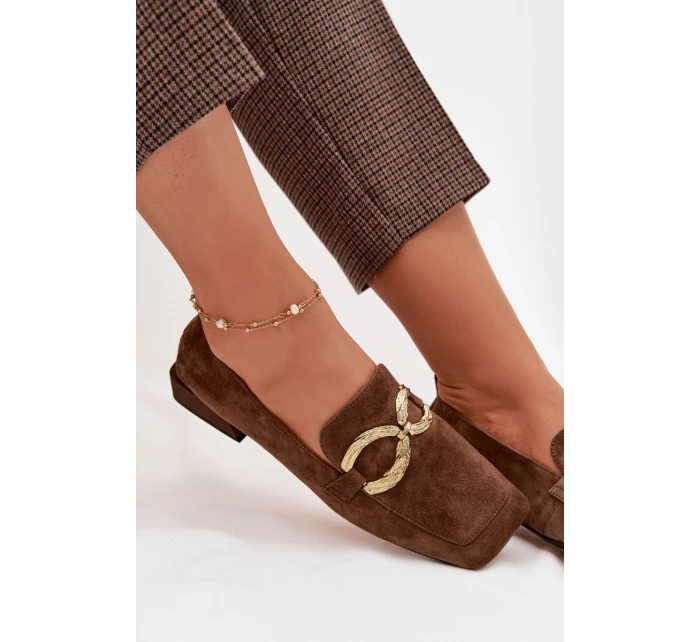 Dámské mokasíny z přírodního semiše zlatý detail D&A model 22031891 hnědé - S.Barski