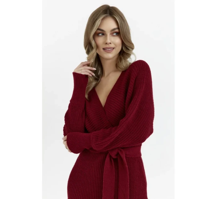 model 20620596 Svetrové šaty s výstřihem do V bordó - Moe