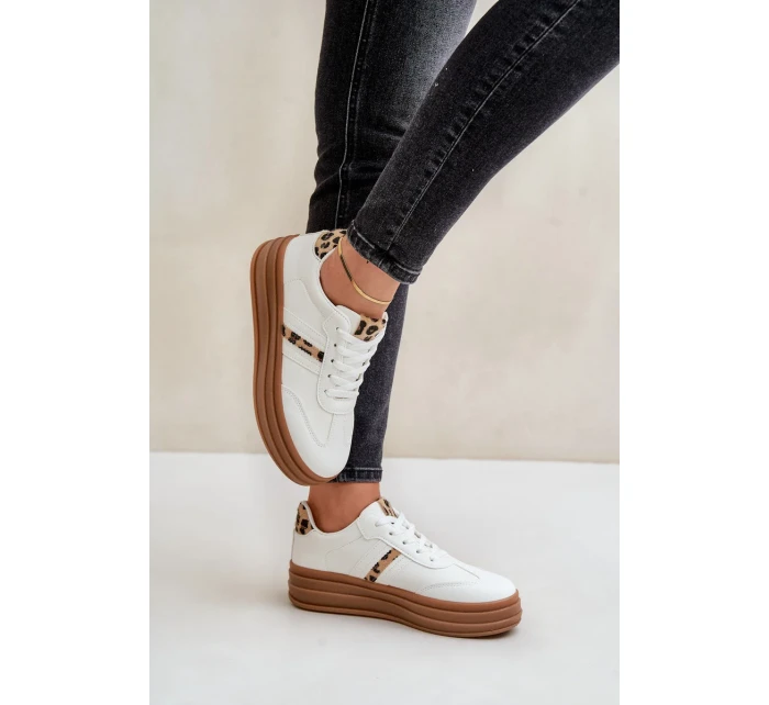 Dámské tenisky na platformě s leopardím vzorem bílé Dravinnia Dámské tenisky na platformě s leopardím vzorem bílé Dravinnia