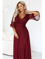 Dámské dlouhé lesklé šaty  tmavě vínová  model 22384857 - numoco