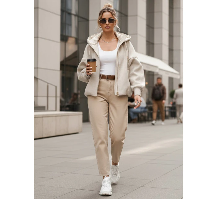 Kurtka damska przejściowa z odpinanym kapturem beżowa FashionStreet TY5639