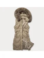 Béžová dámská vesta s kapucí kožešinou model 20689521 - J.STYLE