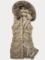 Dámská bunda bez rukávů s kožešinou na kapuci J Style béžová (16M9172-62)