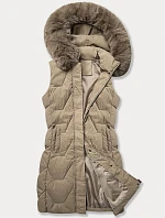 Dámská bunda bez rukávů s kožešinou na kapuci J Style béžová (16M9172-62)