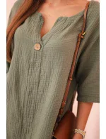 Dámská mušelínová košile s knoflíkem khaki