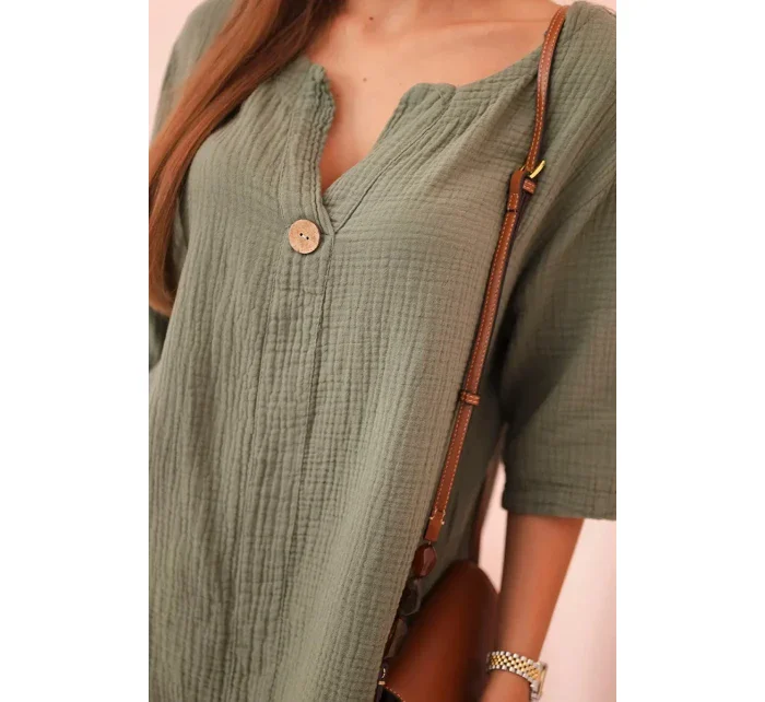 Dámská mušelínová košile s knoflíkem khaki