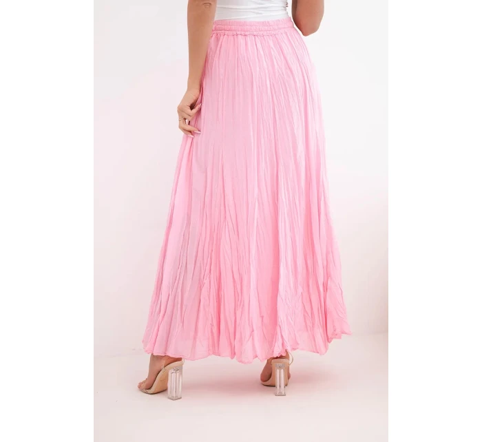 Dámská maxi bavlněná sukně s gumou v pase bonbónově růžová