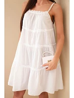 Dámské bavlněné šaty na ramínka s volánky bílá