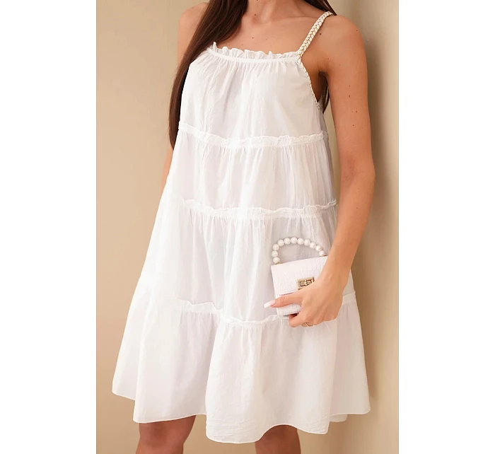 Dámské bavlněné šaty na ramínka s volánky bílá