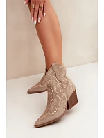 Kožené cowboy boty se zlatým zdobením béžové Selden Kožené cowboy boty se zlatým zdobením béžové Selden