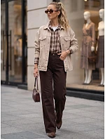 Dámské džíny s širokými nohavicemi a vysokým pasem, hnědé, FashionStreet UY3136 Dámské džíny s širokými nohavicemi a vysokým pasem, hnědé, FashionStreet UY3136