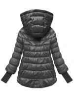 Krátká dámská bunda v grafitové barvě s úpletovými stahovacími lemy (P22/P3-6636/P3-6023-27) Krátká dámská bunda v grafitové barvě s úpletovými stahovacími lemy (P22/P3-6636/P3-6023-27)