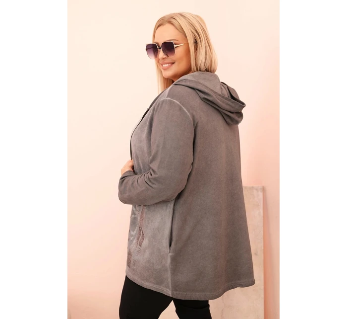 Dámská mikina Plus Size s kapucí a potiskem model 21273644 grafitová - K-Fashion