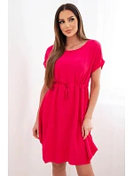 Dámské šaty s krátkým rukávem a vázáním v pase fuchsiová Dámské šaty s krátkým rukávem a vázáním v pase fuchsiová