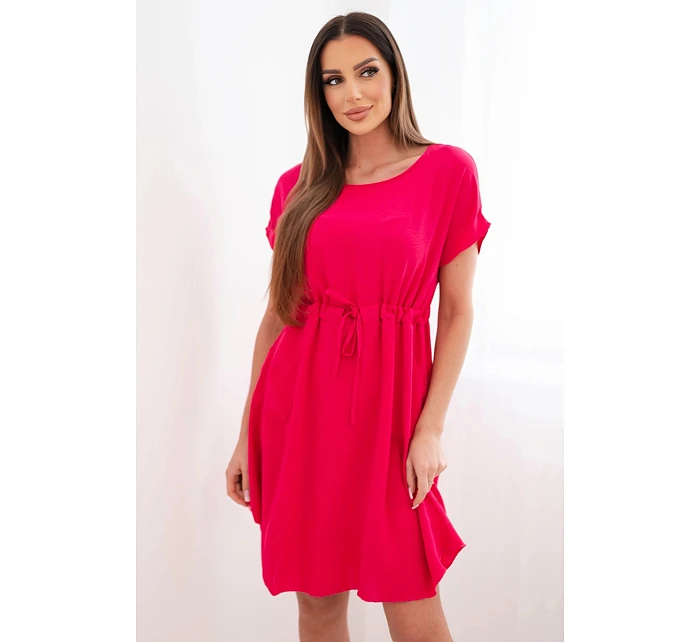 Dámské šaty s krátkým rukávem a vázáním v pase fuchsiová Dámské šaty s krátkým rukávem a vázáním v pase fuchsiová