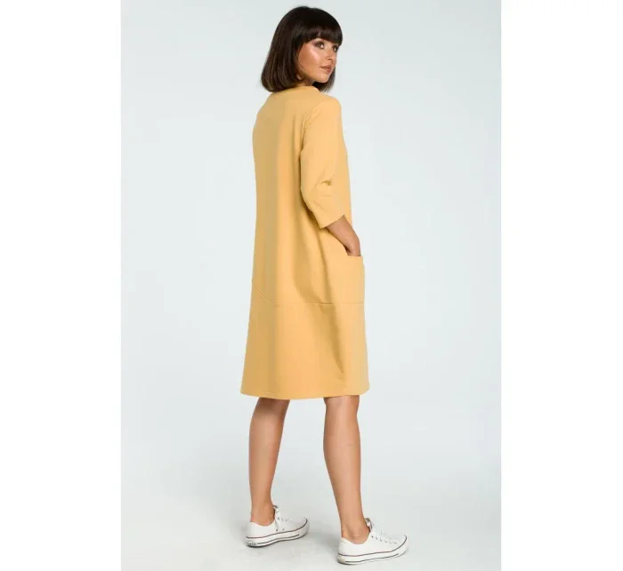 B083 Oversized šaty s přední kapsou - žluté