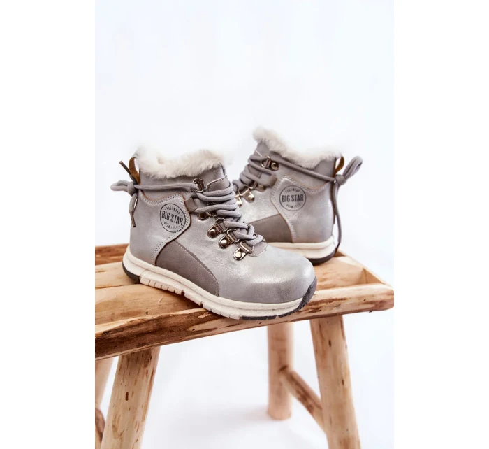 Dětské zateplené kozačky na zip Big Star KK374178 Stříbro Dětské zateplené kozačky na zip Big Star KK374178 Stříbro