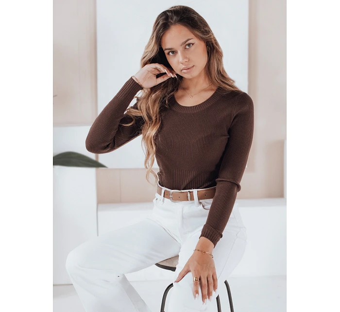 Dámský žebrovaný svetr NOLVIE MY2494 hnědý - FashionStreet