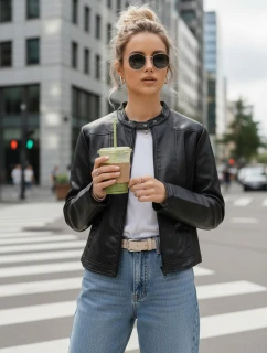 Dámská kožená bunda se stojáčkem černá FashionStreet TY5568