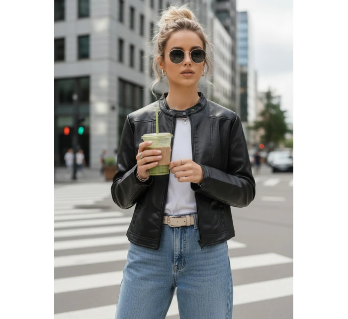 Dámská kožená bunda se stojáčkem černá FashionStreet TY5568