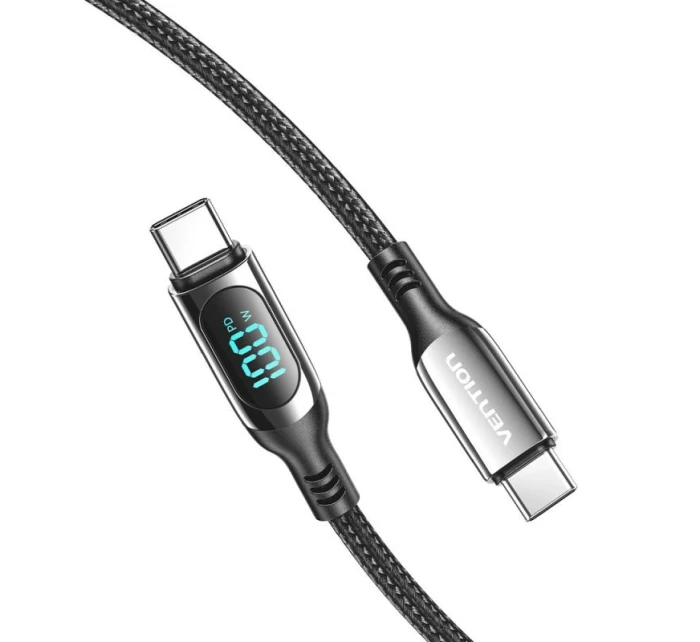 Kabel USB-C na USB-C Vention USB 2.0 5A 1,2 m s displejem černý
