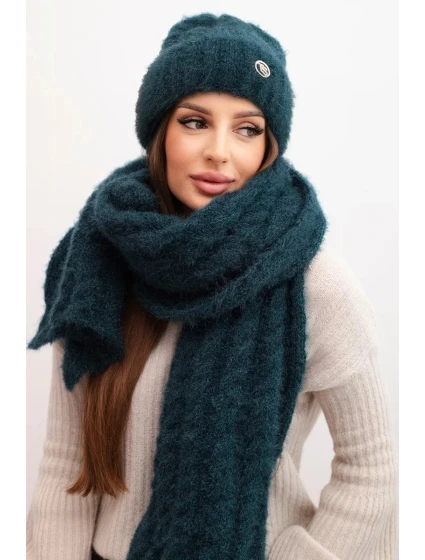 Dámská souprava čepice a šály s proužky s ozdobou mořská Dámská souprava čepice a šály s proužky s ozdobou mořská