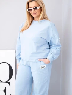 Dámská souprava Plus Size bavlněná s volnou mikinou a kalhotami s širokým nohavicí modrá