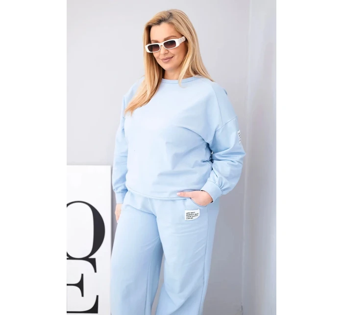 Dámská souprava Plus Size bavlněná s volnou mikinou a kalhotami s širokým nohavicí modrá