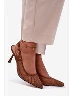 Kožené Síťované Dámské Sandály Lodičky Na Podpatku Maciejka K7507-29 Hnědé