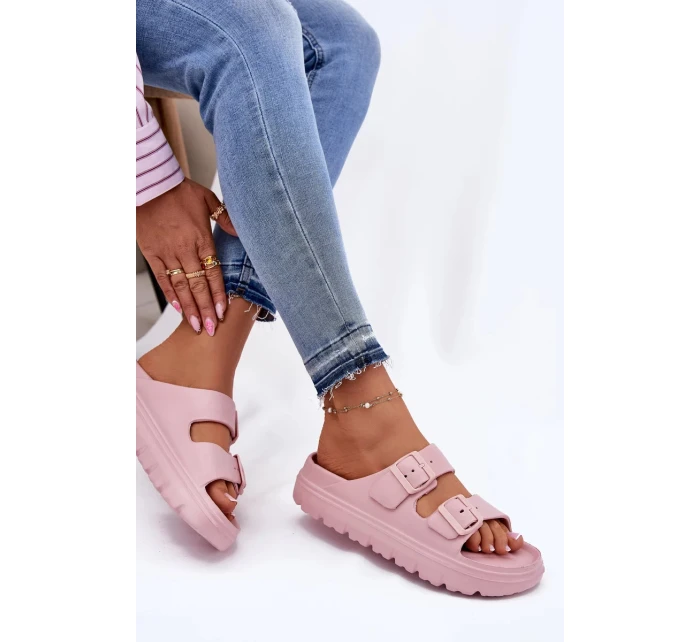 Dámské pěnové pantofle na platformě – růžové