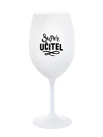 SUPER UČITEL - bílá sklenice na víno 350 ml