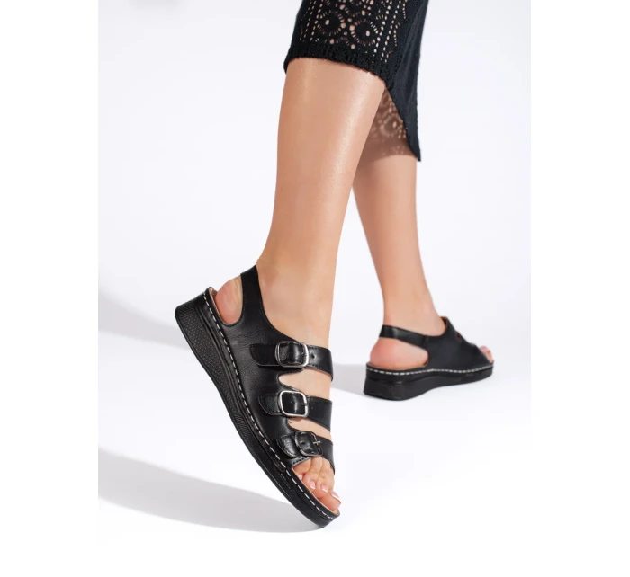 Luxusní sandály dámské černé na klínku Luxusní sandály dámské černé na klínku