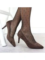 Dámské čokoládové semišové lodičky na jehlovém podpatku Sergio Leone 1336