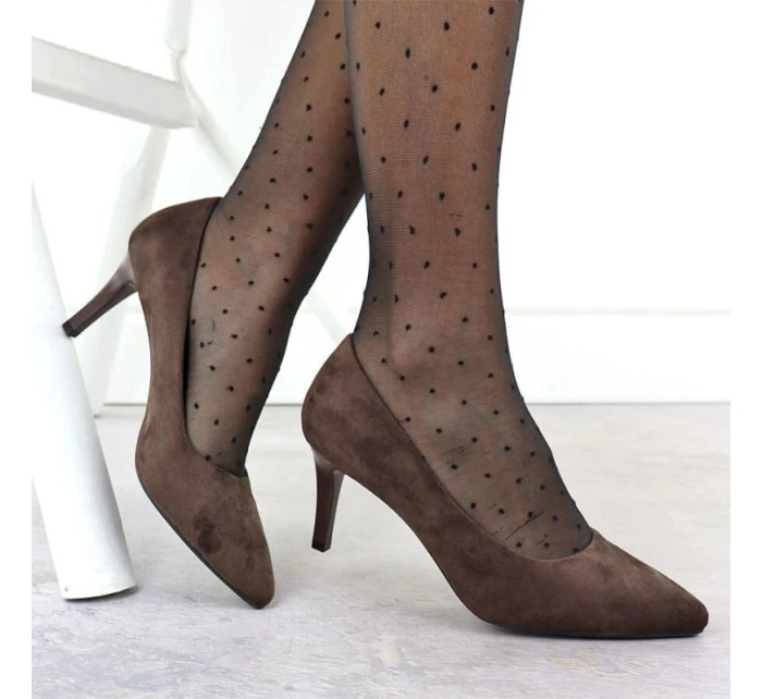 Dámské čokoládové semišové lodičky na jehlovém podpatku Sergio Leone 1336