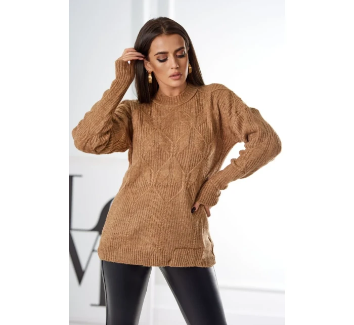 Svetr model 18970329 přes hlavu s módní vazbou Velbloud - K-Fashion Svetr model 18970329 přes hlavu s módní vazbou Velbloud - K-Fashion