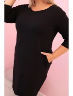 Dámská sukni Plus Size s bavlnou jednoduchého střihu a rukávem 3/4 černá