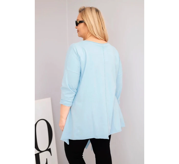 Dámská bavlněná blůza Plus Size s asymetrickým lemem a výřezy modrá