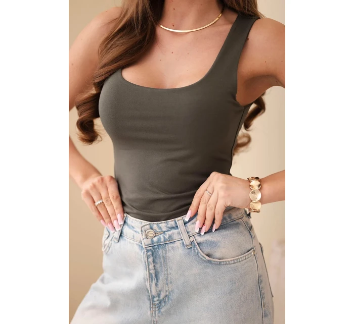 Dámská halenka na ramínkách s výstřihem tmavě khaki