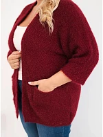 Dámský svetr Plus Size s kapsami bez zapínání vínová Dámský svetr Plus Size s kapsami bez zapínání vínová