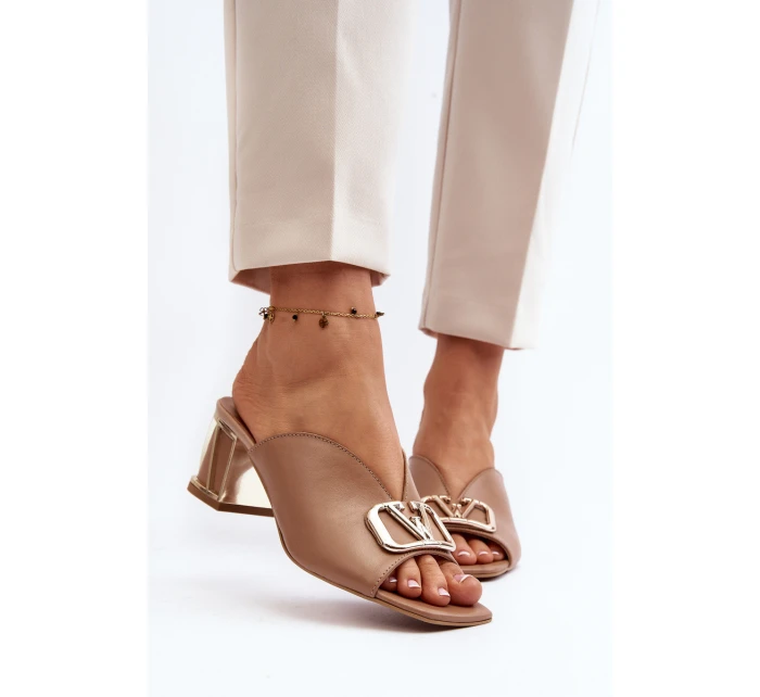 Elegantní Dámské Pantofle Na Podpatku Laura Messi 2771 Beige