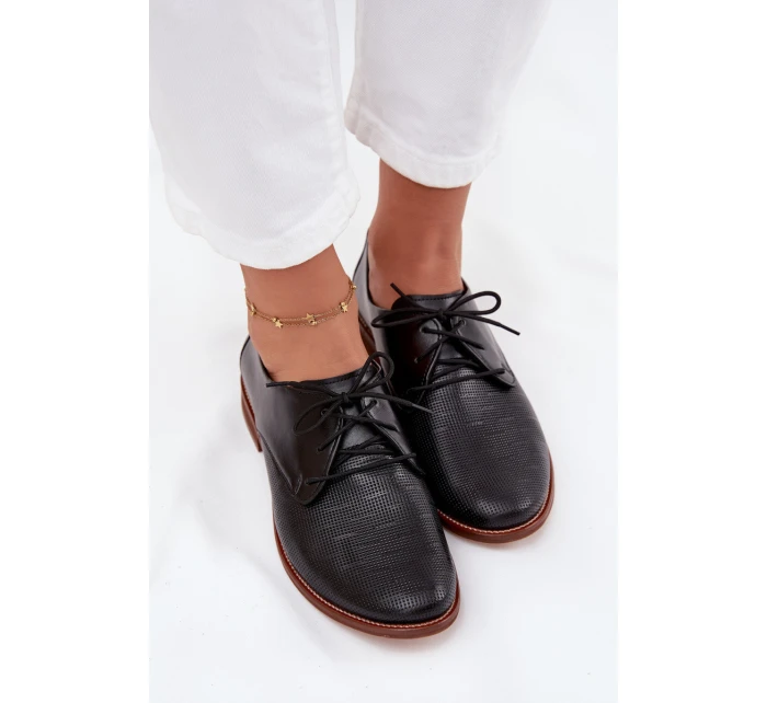 Dámské kožené elegantní šněrovací polobotky model 21707319 Černé - Zazoo