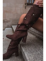 Dámské Zimní Kotníkové Boty Na Podpatku S Ozdobnými Detaily Čokoládové Lucinda