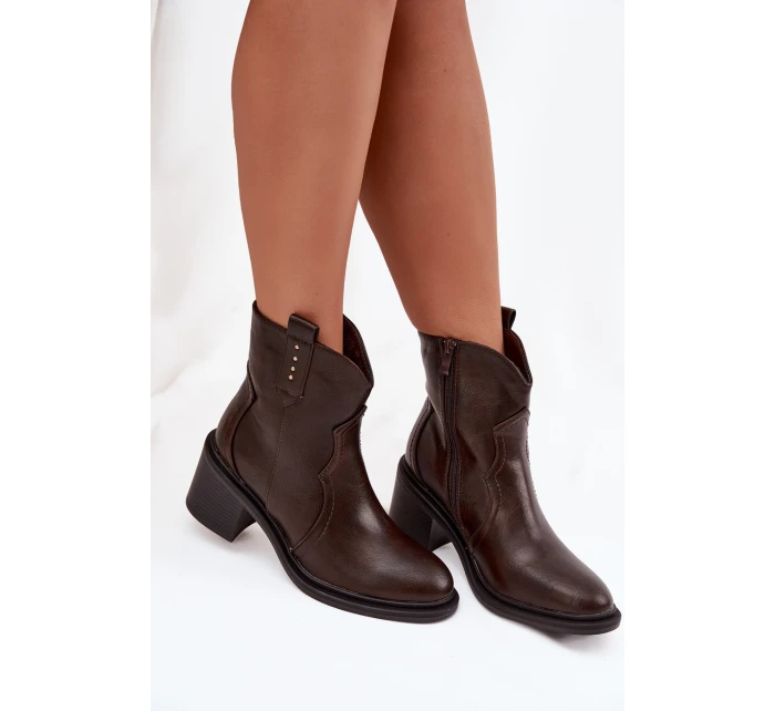 Zateplené dámské kotníkové boty na podpatku čokoládové Brilynn Zateplené dámské kotníkové boty na podpatku čokoládové Brilynn