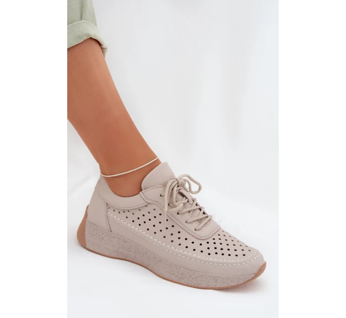 Kožené dámské tenisky s síťovinou model 22026520 šedé - SERGIO LEONE Kožené dámské tenisky s síťovinou model 22026520 šedé - SERGIO LEONE