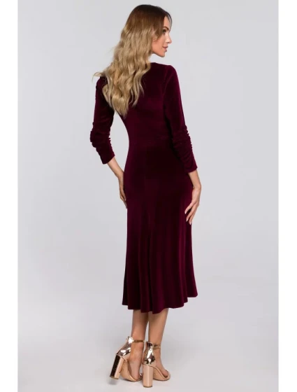 Sametové midi šaty model 20695355 bordó - Moe