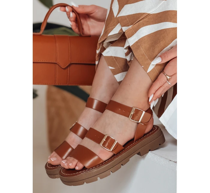 Dámské sandály s přezkami SOLARIA camel FashionStreet ZY0891