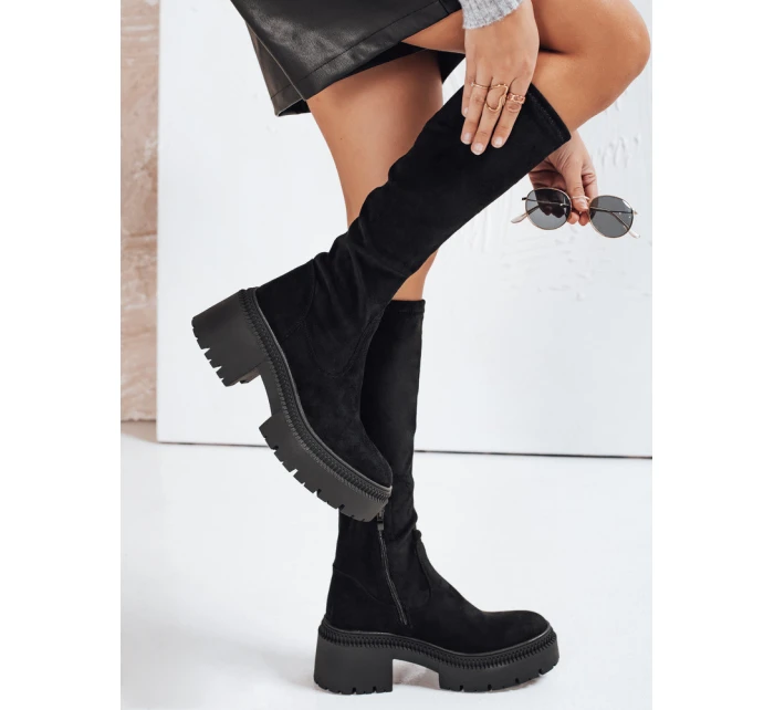 Dámské semišové kozačky na silné podrážce černé FashionStreet ZY1210