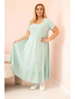Dámské šaty plus size s krátkým rukávem a volánem z lehké viskózy mátová