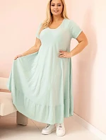 Dámské šaty plus size s krátkým rukávem a volánem z lehké viskózy mátová