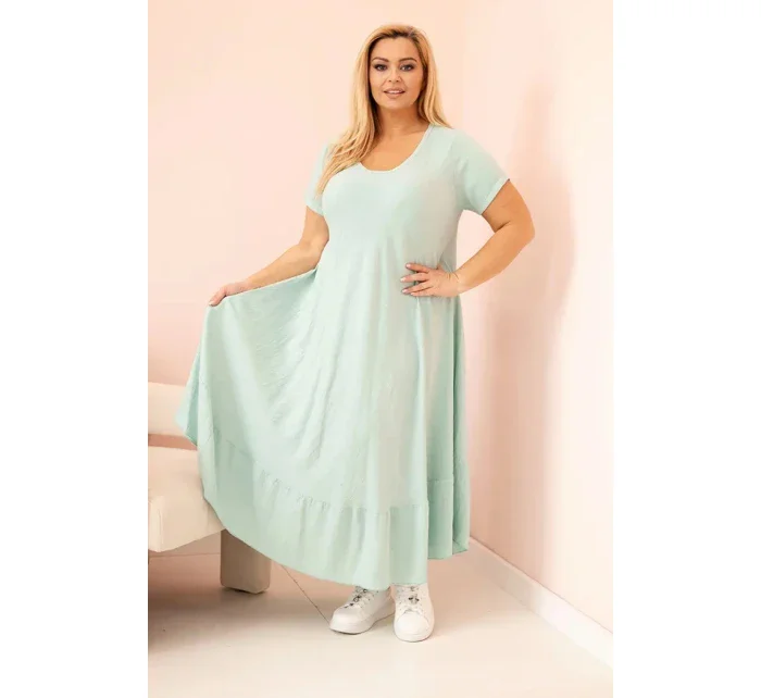 Dámské šaty plus size s krátkým rukávem a volánem z lehké viskózy mátová